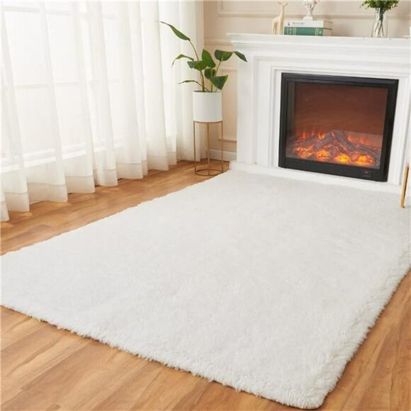 White Fluffy Shag Area Rug 4x6 Soft Plush Carpet for Living Room Bedroom Kids - Picture 1 of 7
